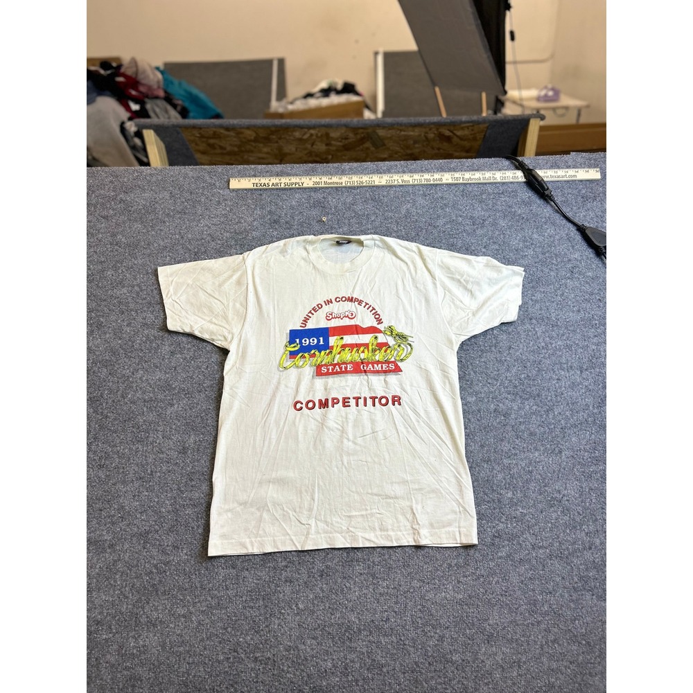 Screen Stars T-Shirt Mens Size XL Cream 1991 Cornhusker State Games USA Vintage